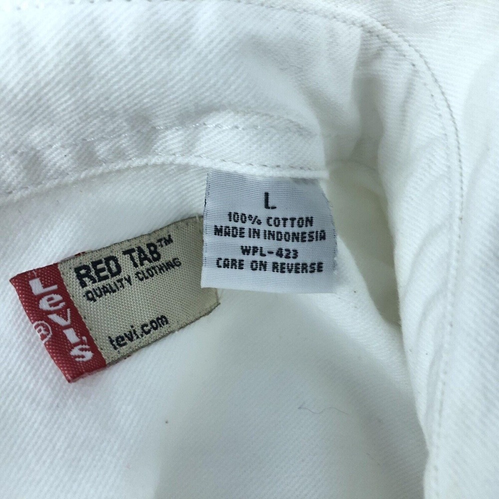Vintage 90s Levi's White Denim Jean Shirt Metal Buttons Up Men's Large - Picture 9 of 9